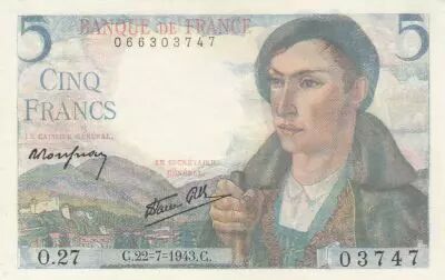 Francia 5 Francs - Shepherd - 22-07-1943 - Serial O.37