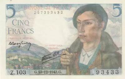 Francia 5 Francs - Shepherd - 23-12-1943 - Serial Z.103