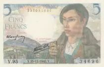 Francia 5 Francs - Shepherd - 25-11-1943 - Serial V.95