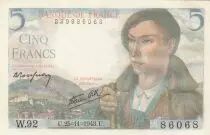 Francia 5 Francs - Shepherd - 25-11-1943 - Serial W.92 - Radar Number 86068