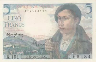 Francia 5 Francs - Shepherd - 30-10-1947 - Serial X.151