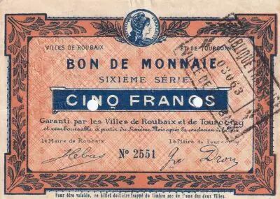 Francia 5 Francs - Ville - Roubaix-Tourcoing - S�rie 6