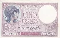Francia 5 Francs - Violet - 13-07-1939 - Serial S.58087 - P.79