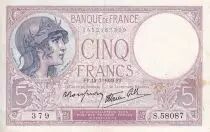 Francia 5 Francs - Violet - 13-07-1939 - Serial S.58087 - P.79