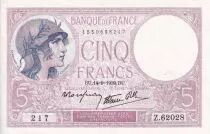 Francia 5 Francs - Violet - 14-09-1939 - Serial  Z.62028 - AU - P.79