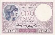 Francia 5 Francs - Violet - 26-10-1939 - Serial  D.65286 - XF to AU - P.79