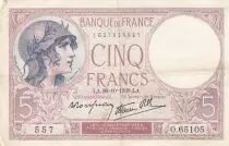 Francia 5 Francs - Violet - 26-10-1939 - Serial O.65105