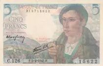 Francia 5 Francs Berger - 23.12.1943 - Serial C.126