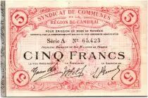 Francia 5 Francs Cambrai City - 1916