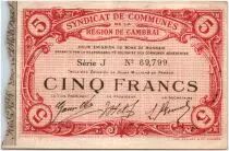 Francia 5 Francs Cambrai City - 1916