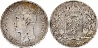 Francia 5 Francs Charles X - 2nd type - 1830 K Bordeaux - Silver - VF
