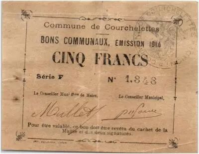 Francia 5 Francs Courchelettes City - 1914