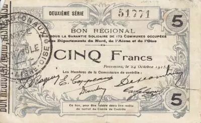 Francia 5 Francs Fourmies City - 1915