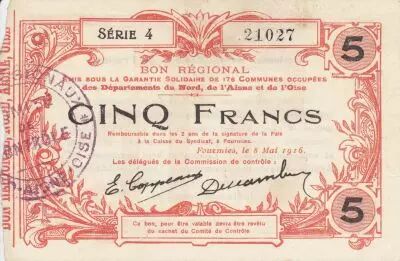 Francia 5 Francs Fourmies City - 1916