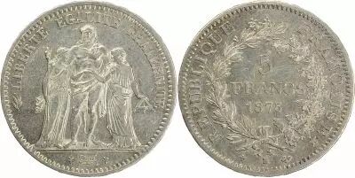 Francia 5 Francs Hercules - 3th Republic 1875 K Bordeaux