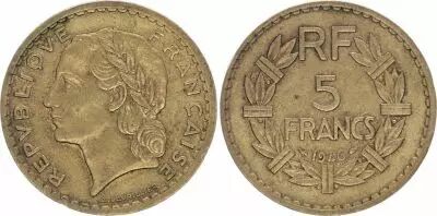 Francia 5 Francs Laureate Head - 1946