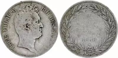 Francia 5 Francs Louis-Philippe - 1830 B Rouen incuse lettering - G - Silver