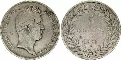 Francia 5 Francs Louis-Philippe 1831 B Rouen incuse lettering - Silver