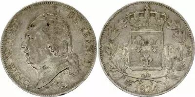 Francia 5 Francs Louis XVIII - 1824 MA Marseille - Silver