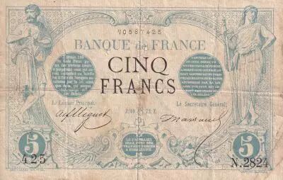 Francia 5 Francs Man and woman standing staff -  10 - 07- 1873 - S�rie N.2824 - P.60  - VF