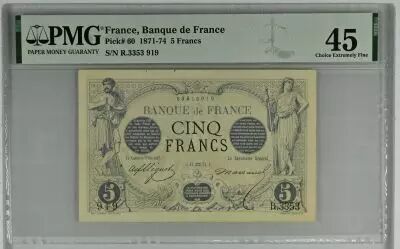 Francia 5 Francs Man and woman standing staff - 17-01-874 Serial R.3353 - PMG 45