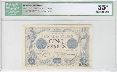 Francia 5 Francs Man and woman standing staff - 1874
