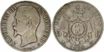 Francia 5 Francs Napol�on III - T�te nue - 1856 A Paris - Silver