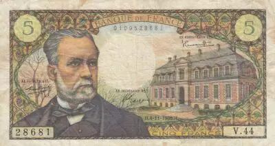 Francia 5 Francs Pasteur - 04-11-1966 - Serial V.44