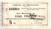 Francia 5 Francs Seboncourt City - 1915