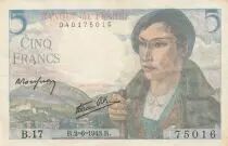 Francia 5 Francs Shepherd - 02-06-1943 - Serial B.17