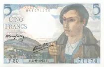 Francia 5 Francs Shepherd - 02-06-1943 Serial F.20 - UNC