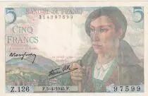 Francia 5 Francs Shepherd - 05-04-1945 - Serial Z.126