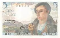 Francia 5 Francs Shepherd - 22-07-1943 Serial O.46 - XF to AU
