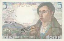 Francia 5 Francs Shepherd - 23-12-1943 Serial V.113