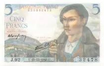 Francia 5 Francs Shepherd - 25-11-1943 Serial J.92 - aUNC