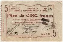 Francia 5 Francs Tergnier Fargnier Quessy City - 1914