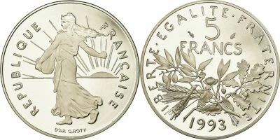 Francia 5 Francs Woman sowing seed - 1993 - Proof