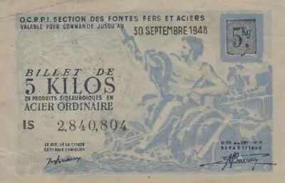 Francia 5 Kilos de Acier Ordinaire - Organisation des fontes, fers et aciers - 1947