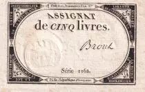Francia 5 Livres  - 10 Brumaire Year II (31-10-1793) - Sign Brout - Serial 1162  - P. A.76
