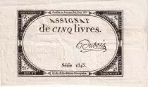 Francia 5 Livres  - 10 Brumaire Year II (31-10-1793) - Sign Dubois - Serial 1845 - P. A.76