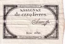 Francia 5 Livres  - 10 Brumaire Year II (31-10-1793) - Sign G&eacute;rard  - Serial 26890 - P. A.76