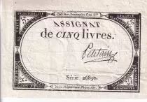 Francia 5 Livres  - 10 Brumaire Year II (31-10-1793) - Sign Petitain - Serial 26890  - P. A.76