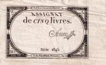 Francia 5 Livres  - 10 Brumaire Year II (31-10-1793) - Sign Semen - Serial 1845 - P. A.76