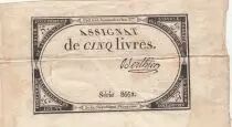 Francia 5 Livres - 10 Brumaire An II (31-10-1793) - Sign. Berthier - Serial 8662