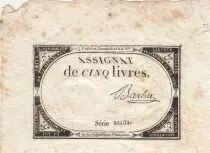 Francia 5 Livres - 10 Brumaire An II (31.10.1793) - Sign. Barba - Serial 22182