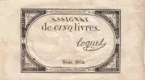 Francia 5 Livres - 10 Brumaire An II (31.10.1793) - Sign. Loquet - Serial 8662