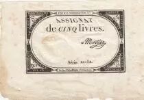Francia 5 Livres - 10 Brumaire An II (31.10.1793) - Sign. Mortier - Serial 22182