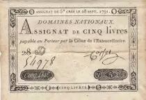 Francia 5 Livres - 28-09-1791 - Sign. Corsel - Serial 28D