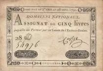 Francia 5 Livres - 28-09-1791 - Sign. Corsel - Serial 28D