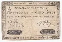 Francia 5 Livres - Embossed seal with Louis XVI (1791-06-27) - VF